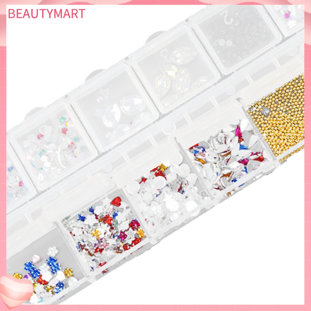 Hộp 12 Ngăn Trong Suốt Đựng Hạt Ngọc Trai / Đinh Tán Trang Trí Móng Tay Nghệ Thuật