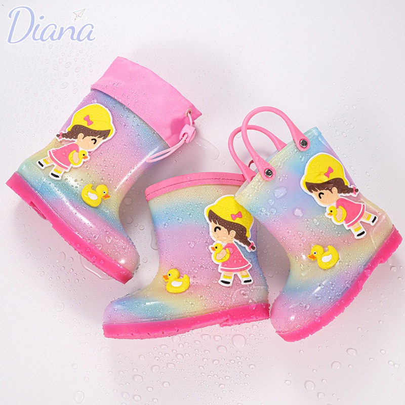Ủng Đi Mưa Chống Nước Chống Trượt In Họa Tiết Vịt Vàng Hoạt Hình Dễ Thương Cho Bé Gái