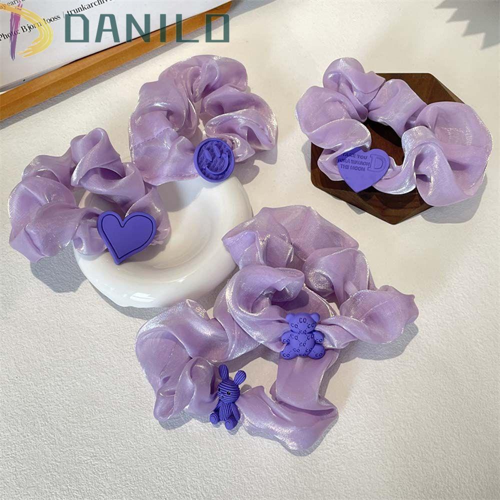 Danilo Dây Buộc Tóc Đuôi Ngựa Màu Tím Hình Trái Tim Mặt Cười Thời Trang Dành Cho Nữ