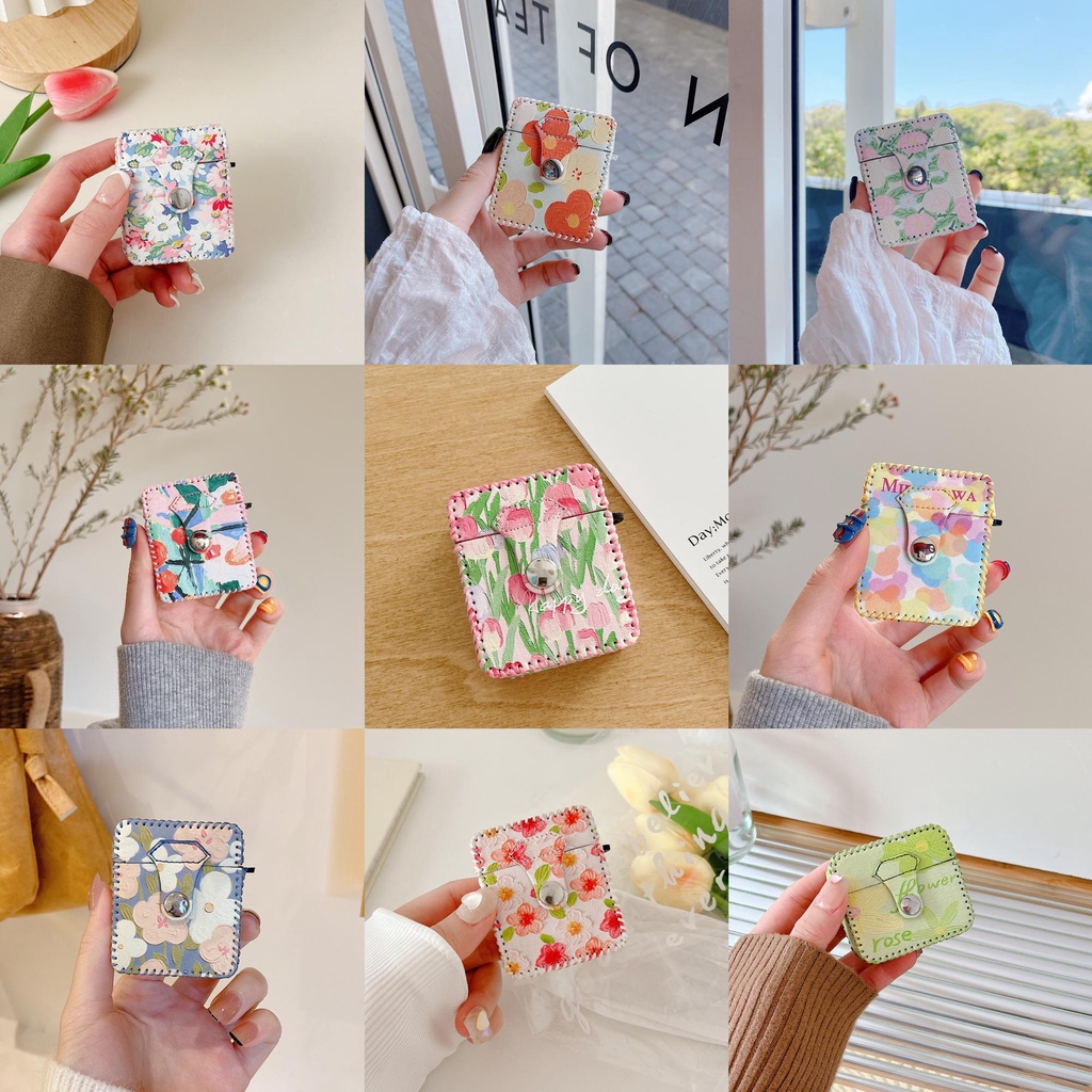 Vỏ Bảo Vệ Hộp Sạc Tai Nghe AirPods 1 2 3 pro2 2022 Bluetooth Không Dây Bằng Da PU Hình Hoa Sơn Dầu