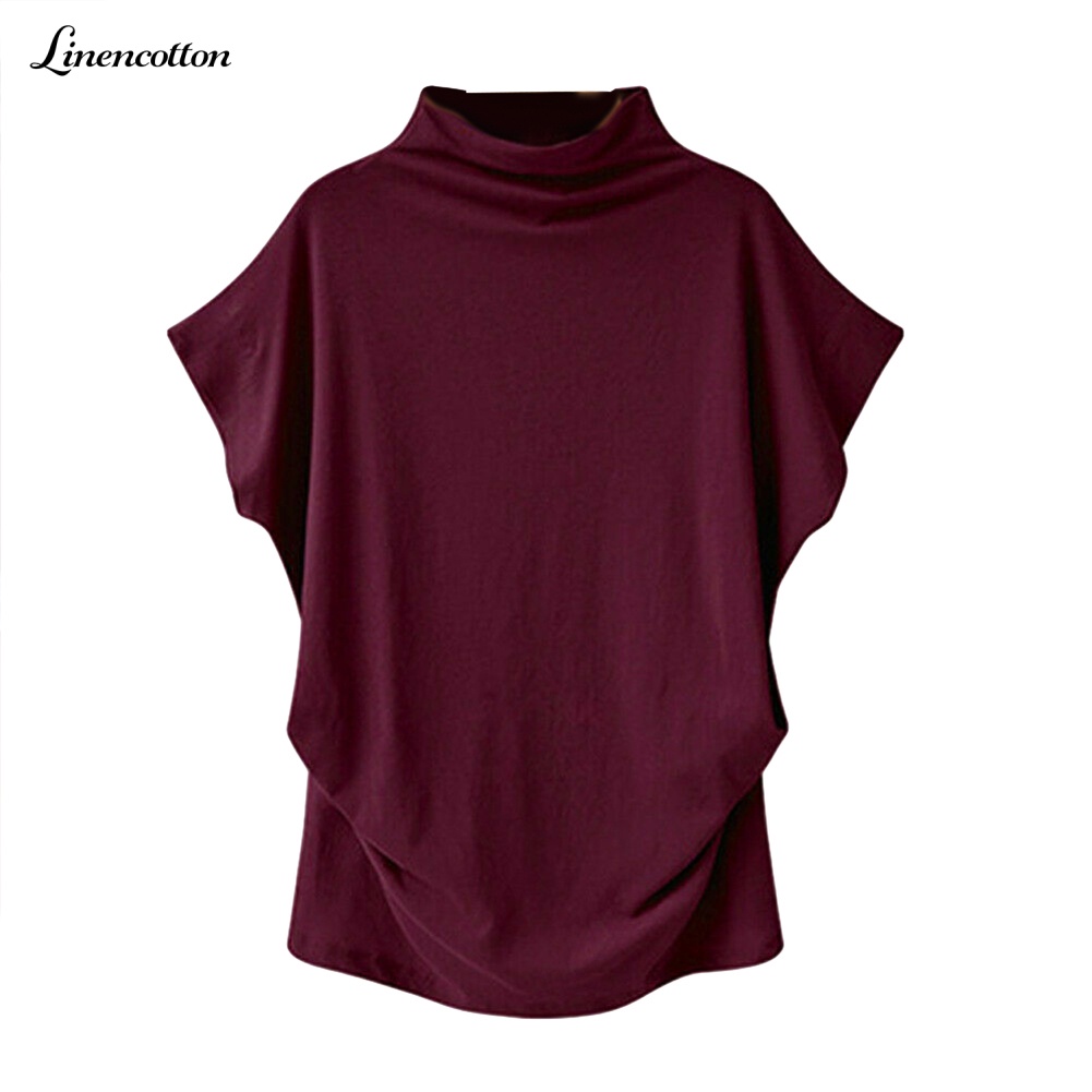 Áo Thun T-Shirt Cotton Lanh Cổ Rùa Tay Ngắn Màu Trơn Thời Trang Mùa Hè Dành Cho Nữ