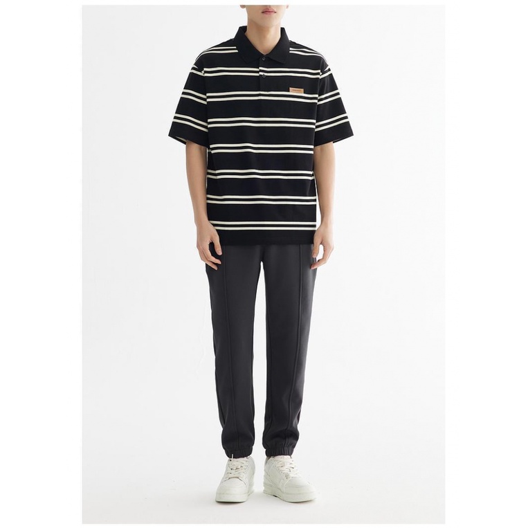 Áo Thun polo Ngắn Tay Form Rộng Họa Tiết Sọc Ngang Thời Trang Dành Cho Nam