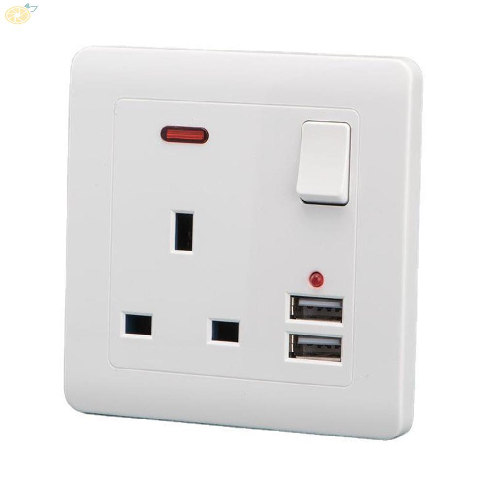 【VARSTR】Double Socket 13A UK 2 Gang Port Electric Wall Plug with 2 USB Outlets
