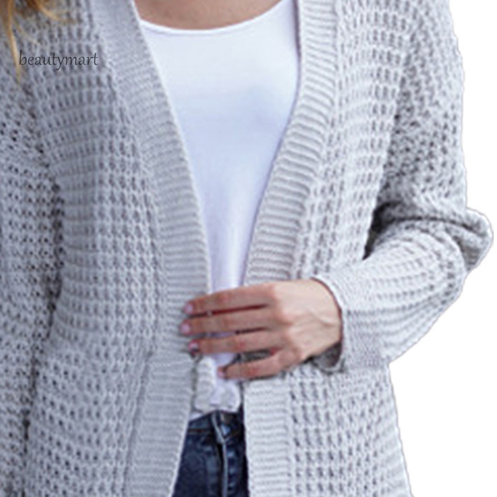 Áo Khoác Cardigan Dệt Kim Dài Tay Phối Túi Trước beautymartm1