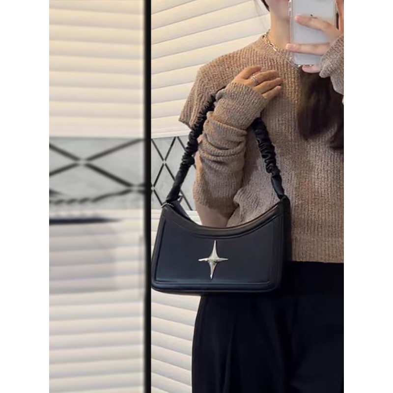 Ielgyfrench Túi Đen Đeo Vai Xếp Ly Ngôi Sao Phong Cách Ins Phổ Biến Cho Năm nay