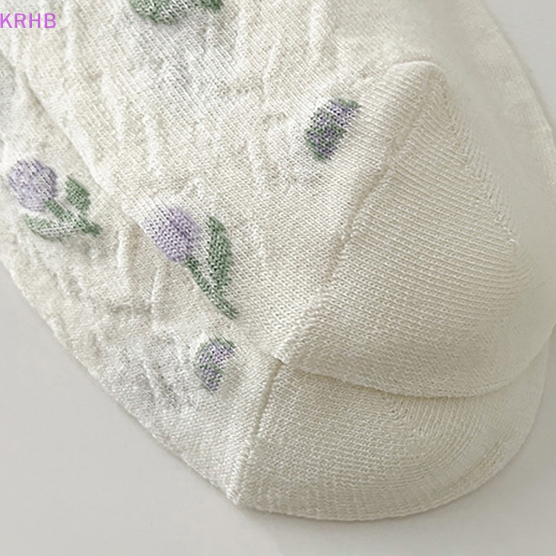 1 Đôi Tất Cotton Trắng In Hình Hoa Tulip Phong Cách Harajuku Nhật Bản Đáng Yêu Cho Nữ Mới