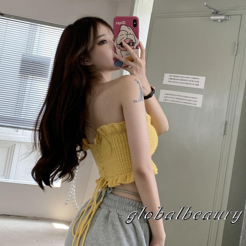 Áo Crop Top Không Dây Cổ Thuyền Màu Trơn Thời Trang Mùa Hè Dành Cho Nữ