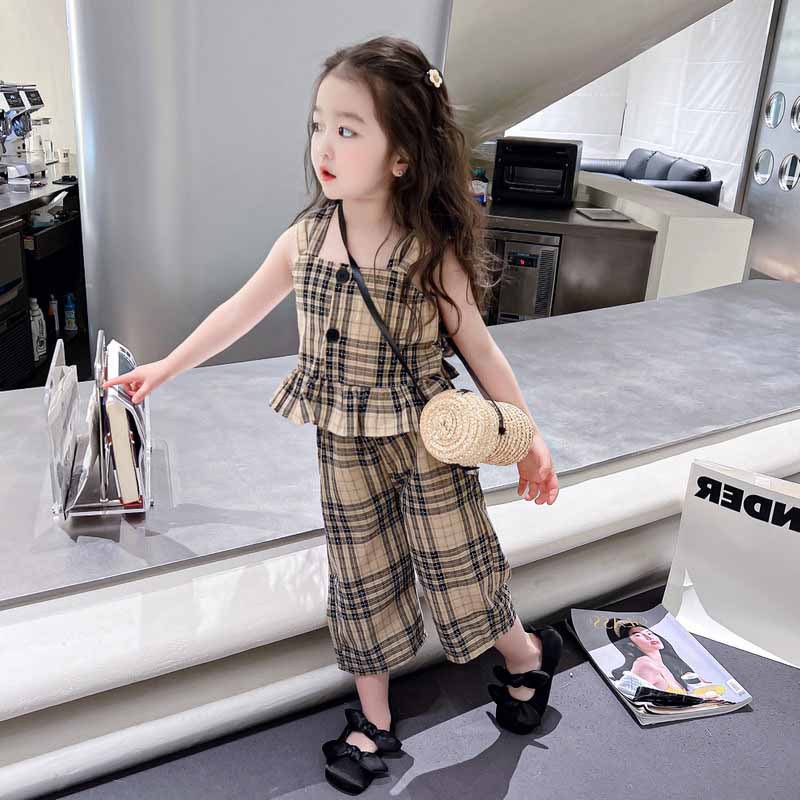 Bộ Áo Tank Top Kẻ Sọc + Quần Short Thời Trang Cho Bé Gái 2-7 Tuổi