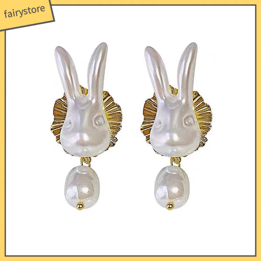 [FRO] 1 Đôi Bông Tai Hình Thỏ Hợp Kim Đính Ngọc Trai Giả Thanh Lịch Mặc Hàng Ngày Cho Nữ