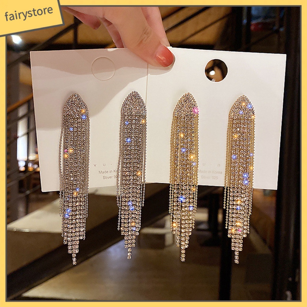 1 Đôi Bông Tai Dáng Dài Bằng Kim Loại Đính Đá Phong Cách Bohemian Thời Trang