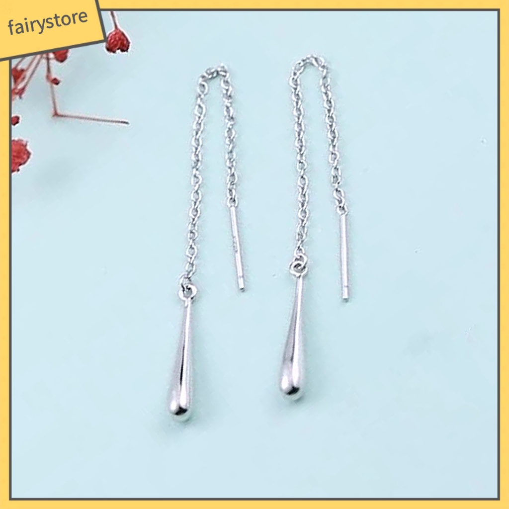 1 Đôi Bông Tai Mạ Bạc 925 Dáng Dài Hình Giọt Nước Đính Đá Thời Trang Dự Tiệc