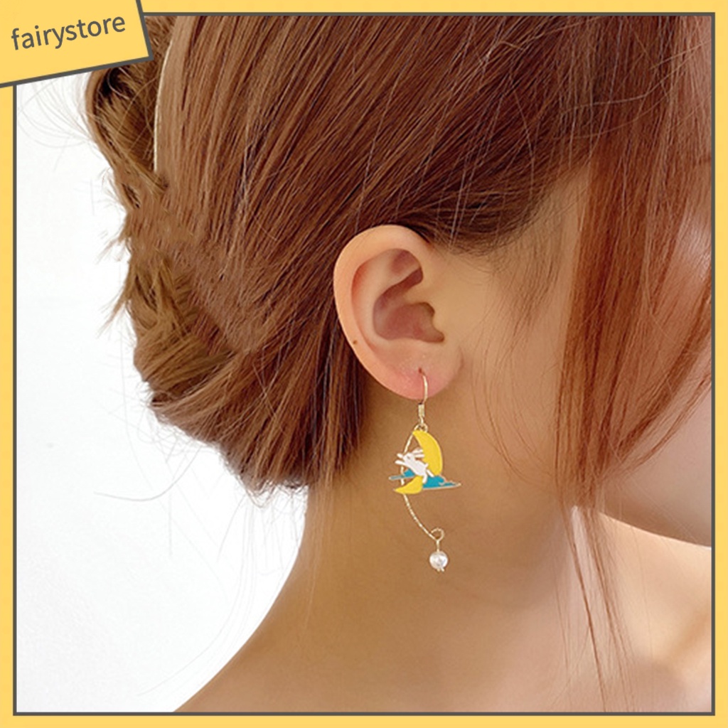 1 Đôi Bông Tai Dáng Dài Đính Ngọc Trai Nhân Tạo Hình Hoa / Động Vật Bằng Đồng Dễ Thương Cho Nữ