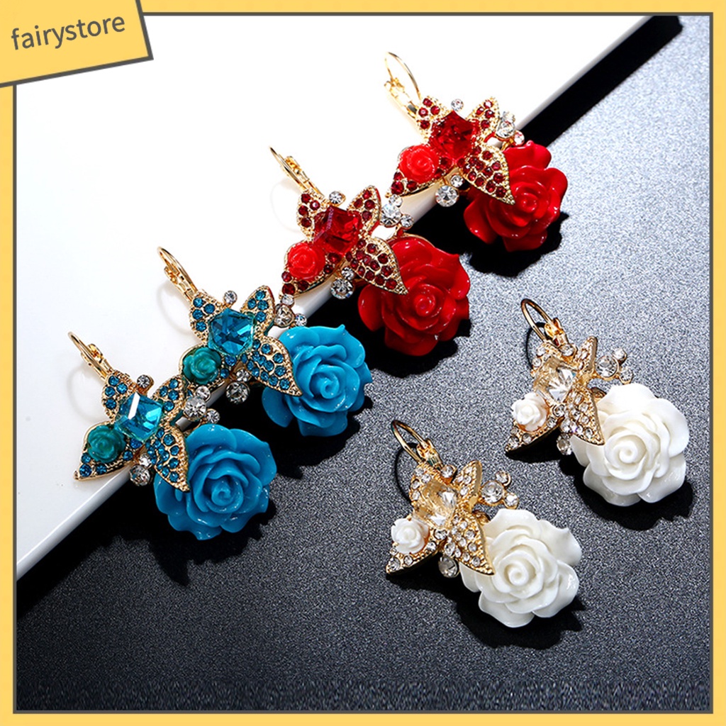 1 Đôi Bông Tai Hình Hoa Đính Đá Phong Cách Vintage Dành Cho Nữ