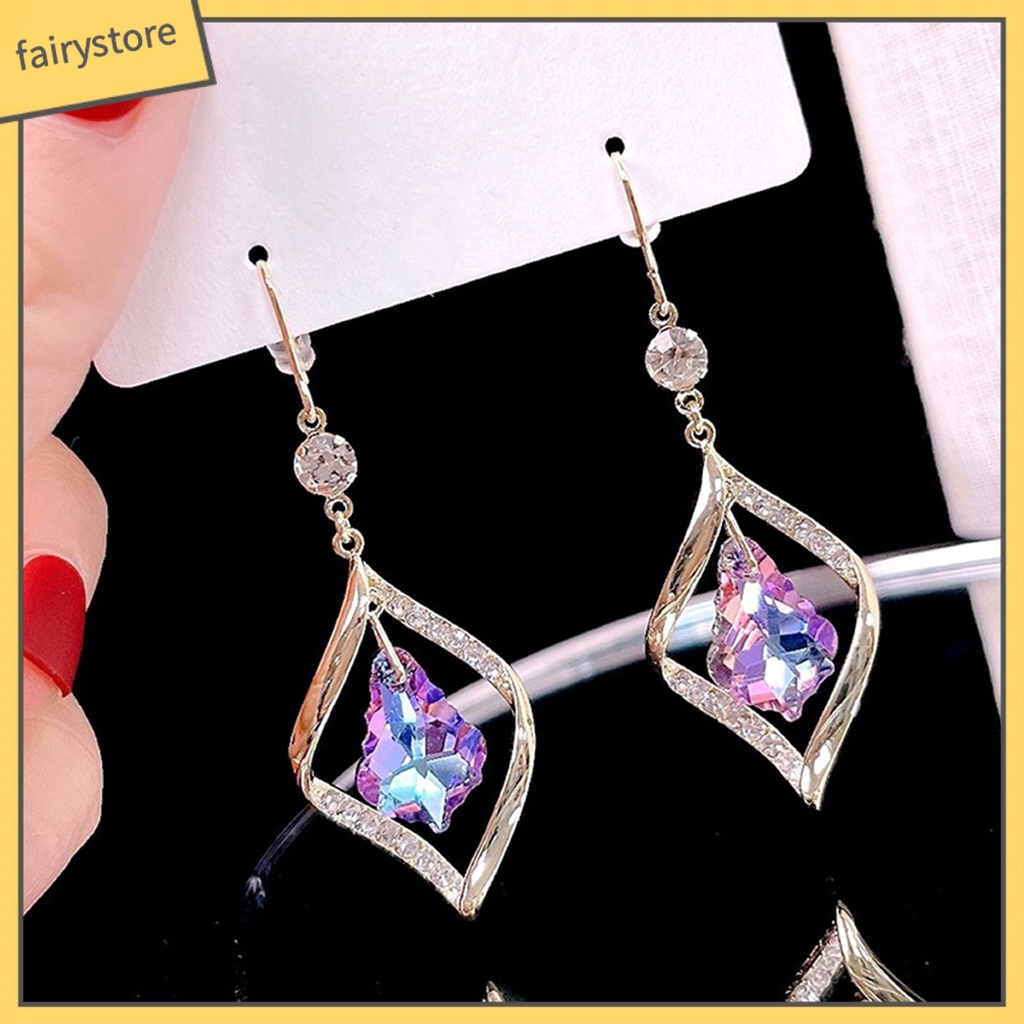 1 Đôi Bông Tai Dáng Dài Đính Đá Lấp Lánh Thời Trang Cho Nữ