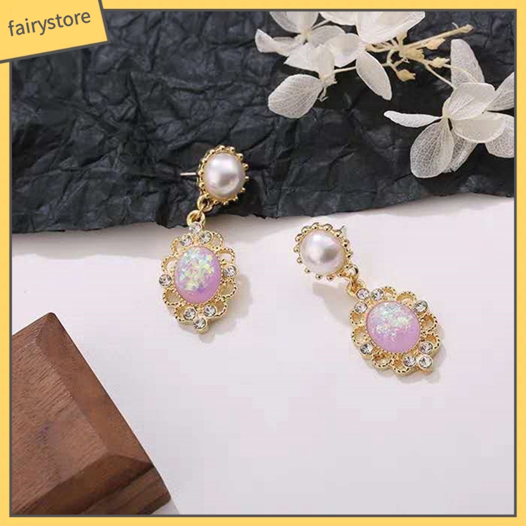 1 Đôi Bông Tai Đính Đá Zircon Ngọc Trai Nhân Tạo Hình Giọt Nước Phong Cách Hoàng Gia Dành Cho Nữ