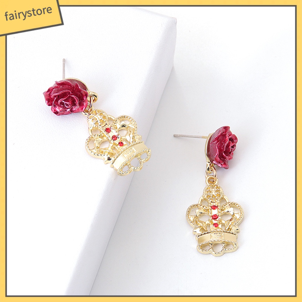 1 Đôi Bông Tai Hợp Kim Hình Hoa Hồng Đính Đá Phong Cách Retro