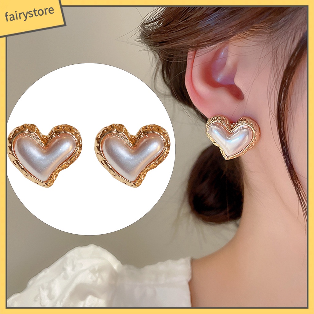 Bông Tai Hình Trái Tim Màu Gradient Đính Ngọc Trai Giả Sang Trọng Thời Trang Cho Nữ