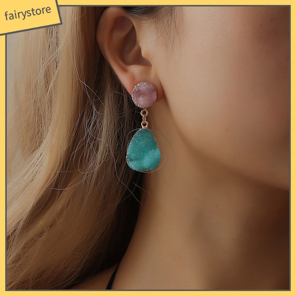 Bông Tai Hình Tròn / Giọt Nước Bằng Resin Phong Cách Dân Tộc Thời Trang Dành Cho Nữ