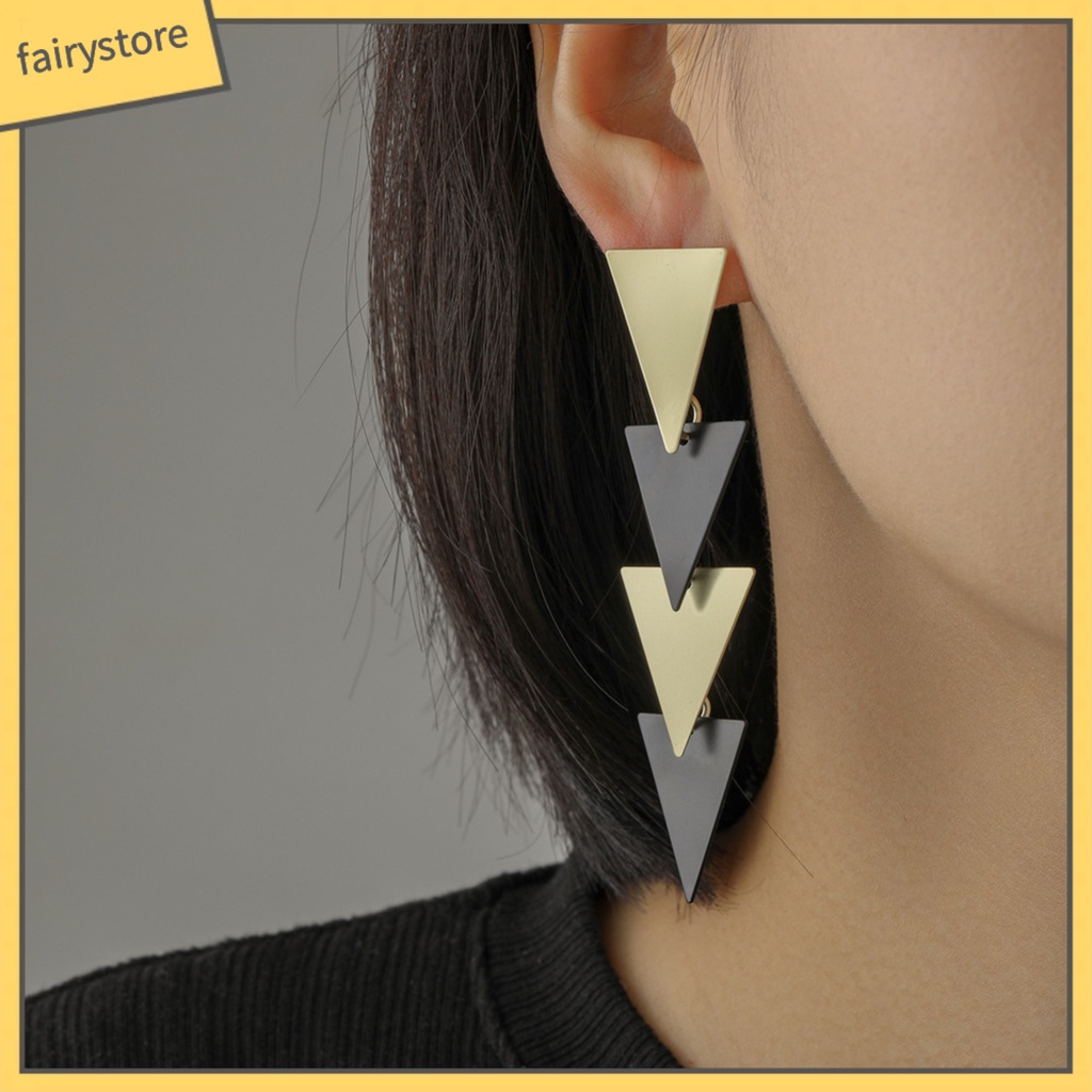 1 Đôi Bông Tai Hình Tam Giác Mạ Điện Nhiều Màu Thời Trang