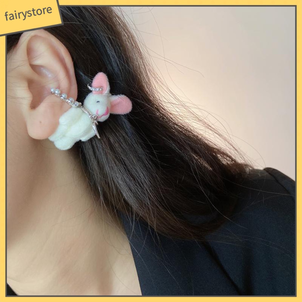 1 Chiếc Khuyên Tai Thỏ Trắng Handmade Bằng Lông Nhung Dễ Thương Bắt Mắt Thời Trang Cho Nữ