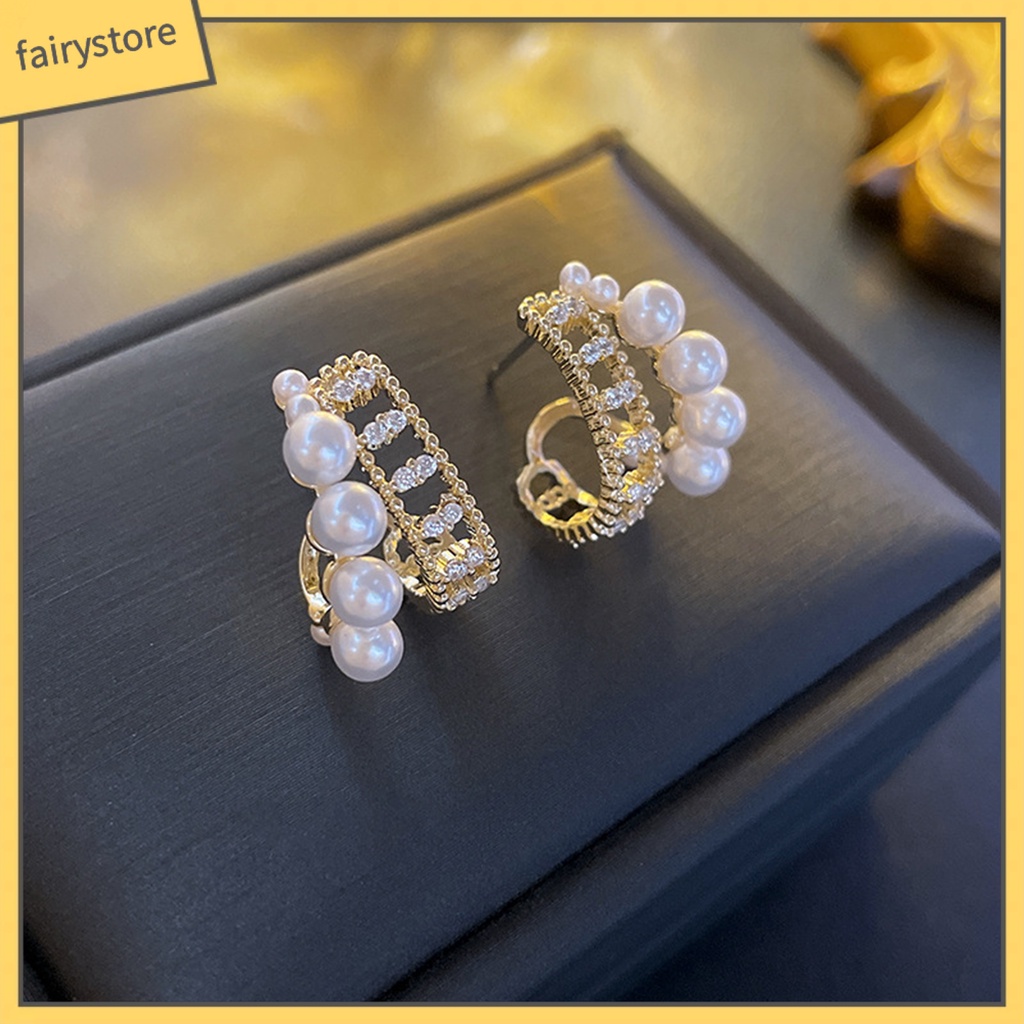 1 Đôi Bông Tai Đính Ngọc Trai Giả Phong Cách Pháp Thanh Lịch