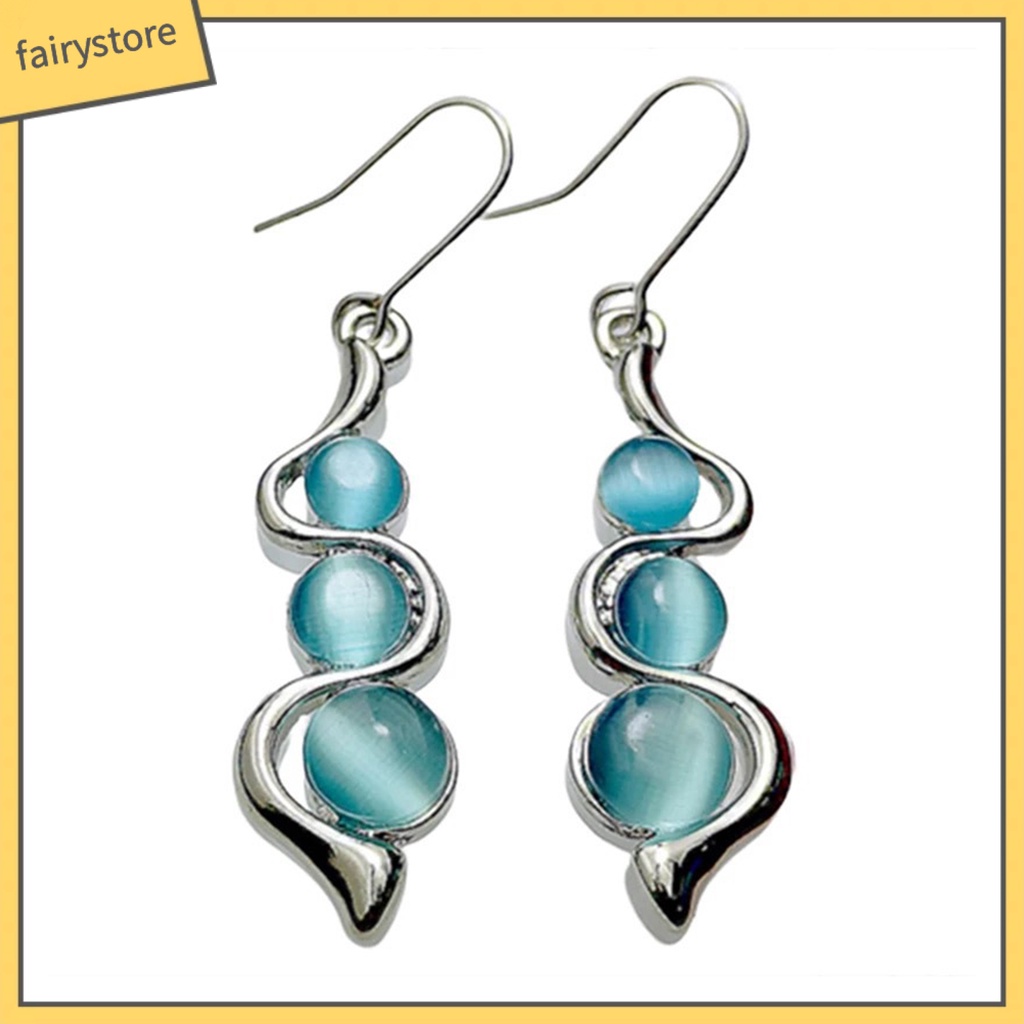 1 Đôi Bông Tai Móc Hình Gợn Sóng Đính Đá Xanh Dương Phong Cách Bohemia Dành Cho Nữ