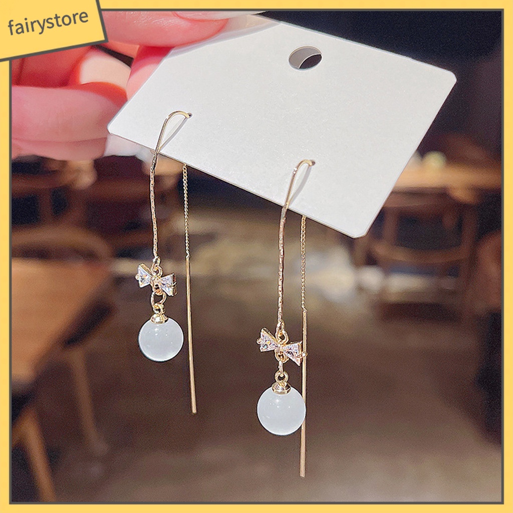 1 Đôi Bông Tai Hình Nơ Đính Đá Zircon Phong Cách Hàn Quốc Dành Cho Cô Dâu