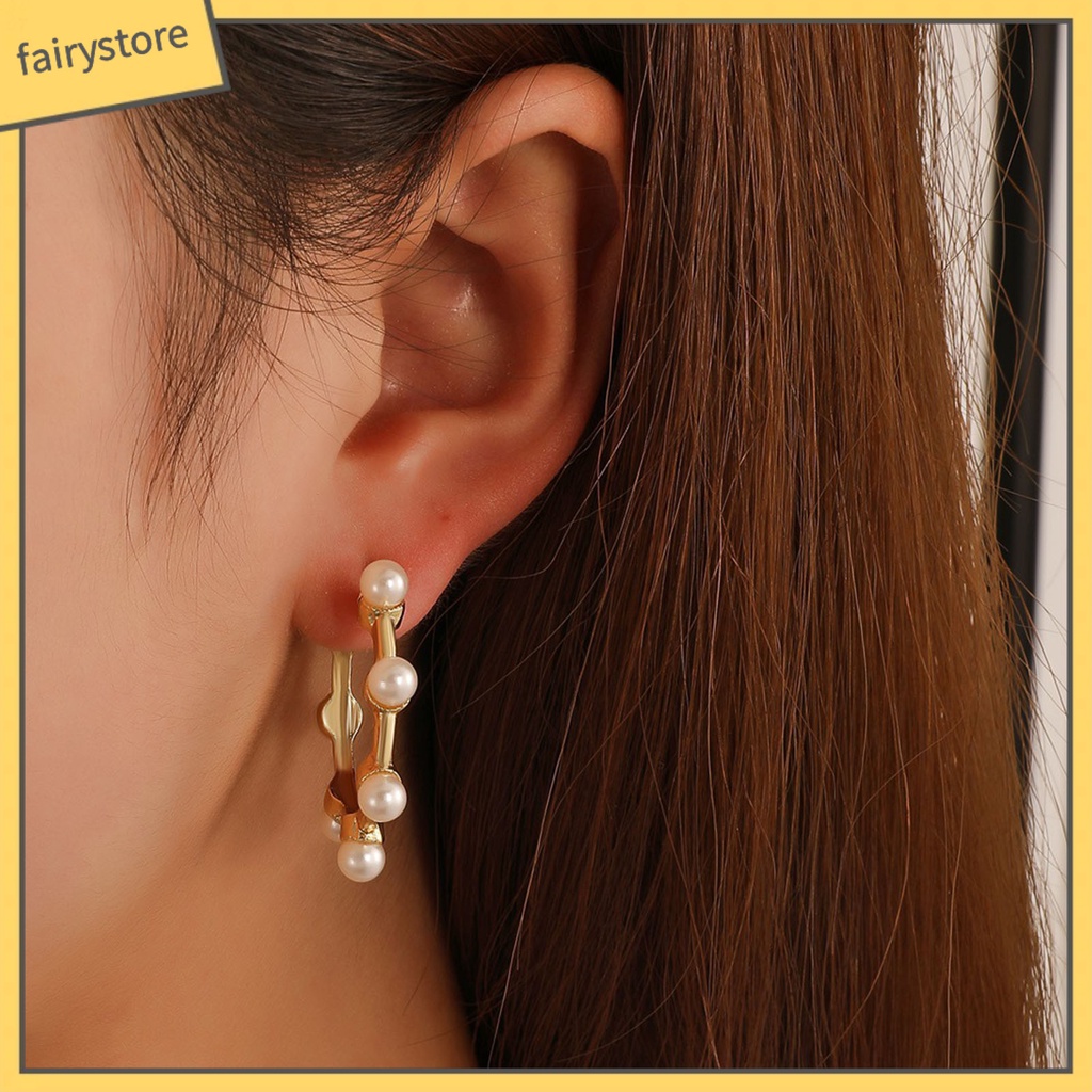 Set 9 Đôi Bông Tai Hợp Kim Dạng Vòng Đính Ngọc Trai Giả Thanh Lịch Cho Nữ