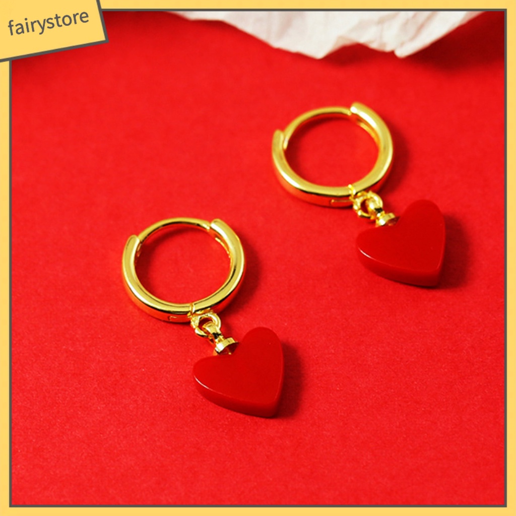 1 Đôi Bông Tai Hình Trái Tim Đỏ Viền Mịn Phong Cách Hàn Quốc Dành Cho Nữ