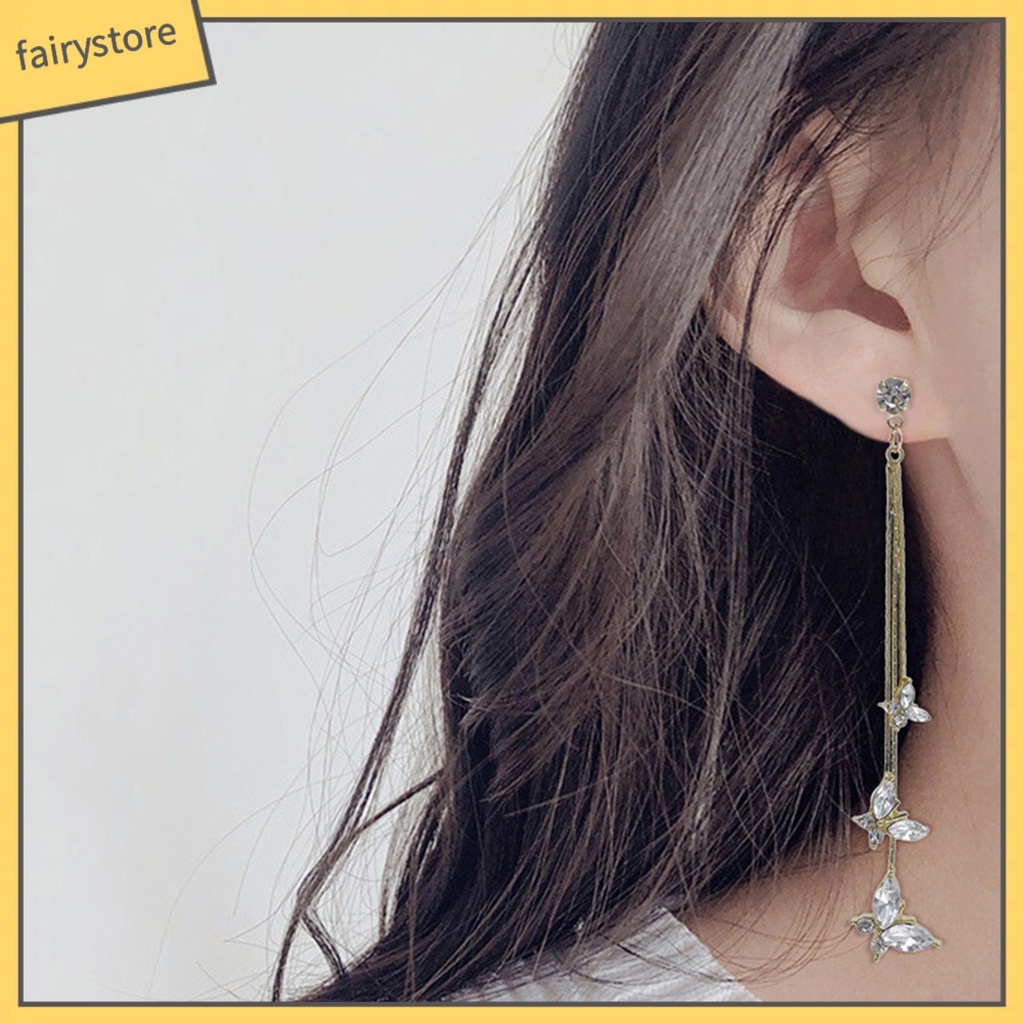 1 Đôi Bông Tai Hình Bướm Đính Pha Lê Giả Lấp Lánh Dành Cho Nữ