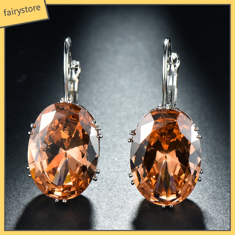 Bông Tai Hình Oval Đính Đá Zircon Thời Trang Dành Cho Nữ