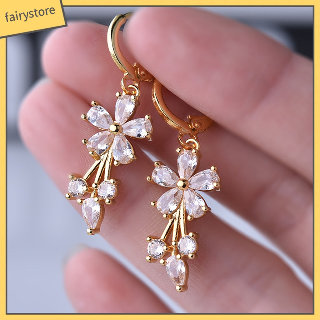 1 Đôi Bông Tai Tròn Đính Đá Zircon Hình Giọt Nước Bằng Đồng Tinh Tế