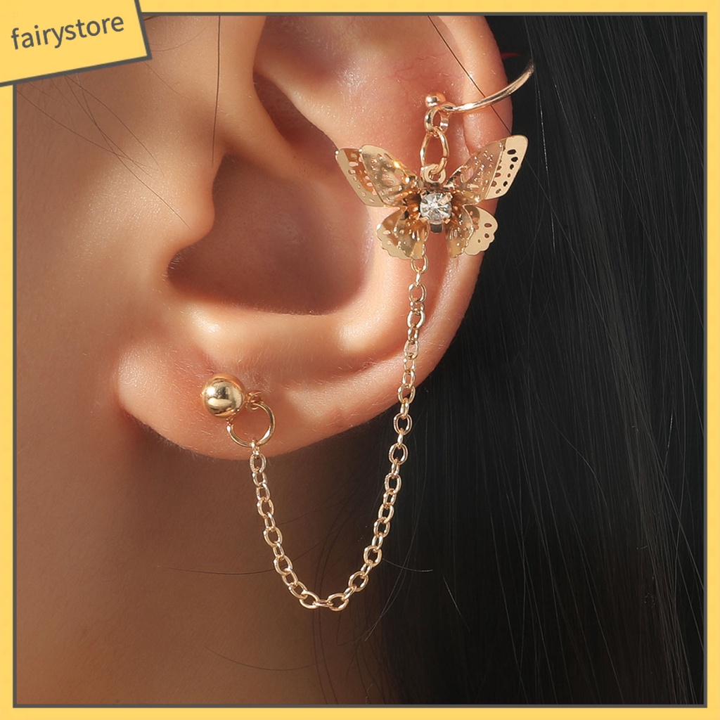 1 Khuyên Tai Dạng Kẹp Hình Bướm &amp; Hoa Cương Giả Bằng Hợp Kim