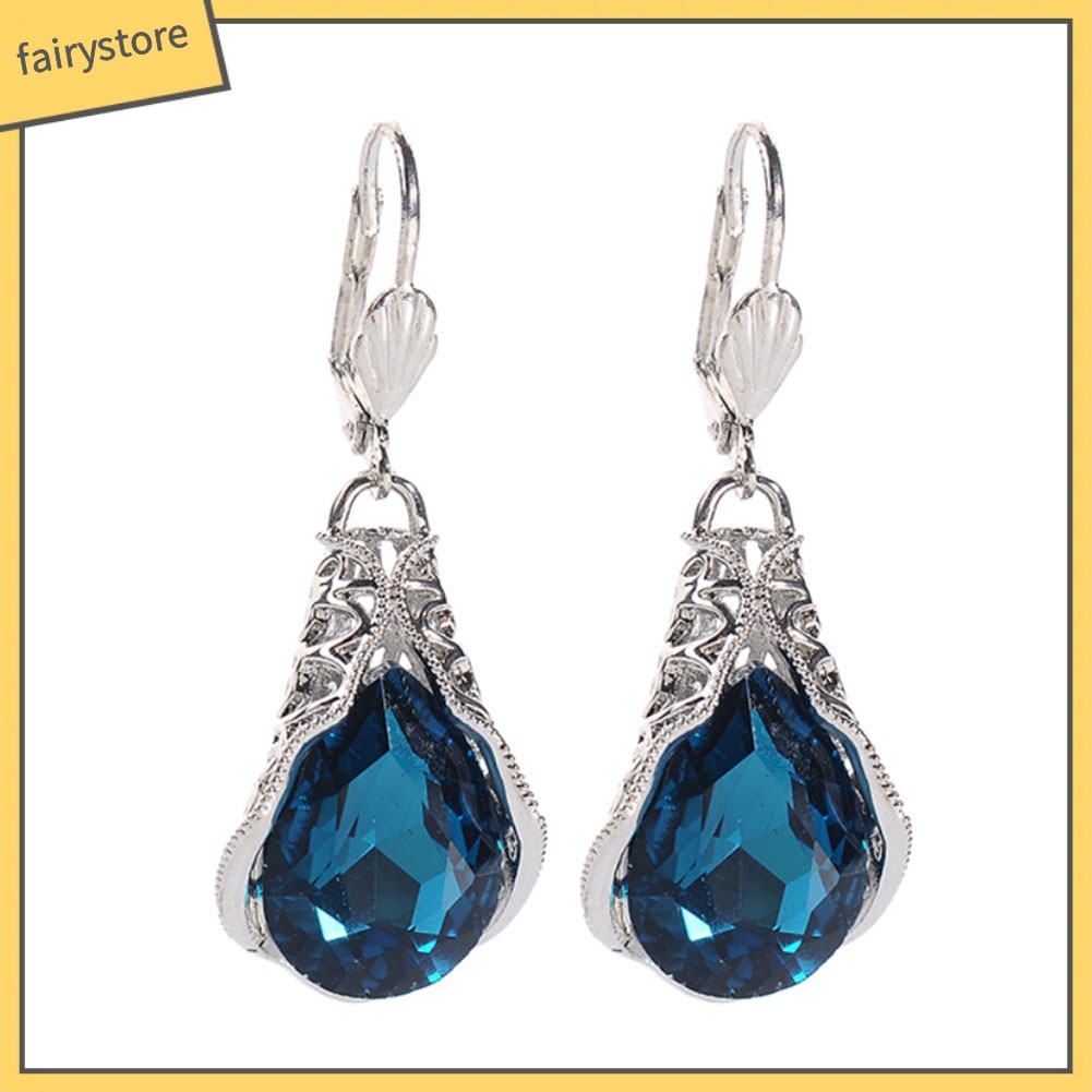 Bông Tai Hình Giọt Nước Đính Đá Sapphire Giả Thời Trang Dành Cho Nữ