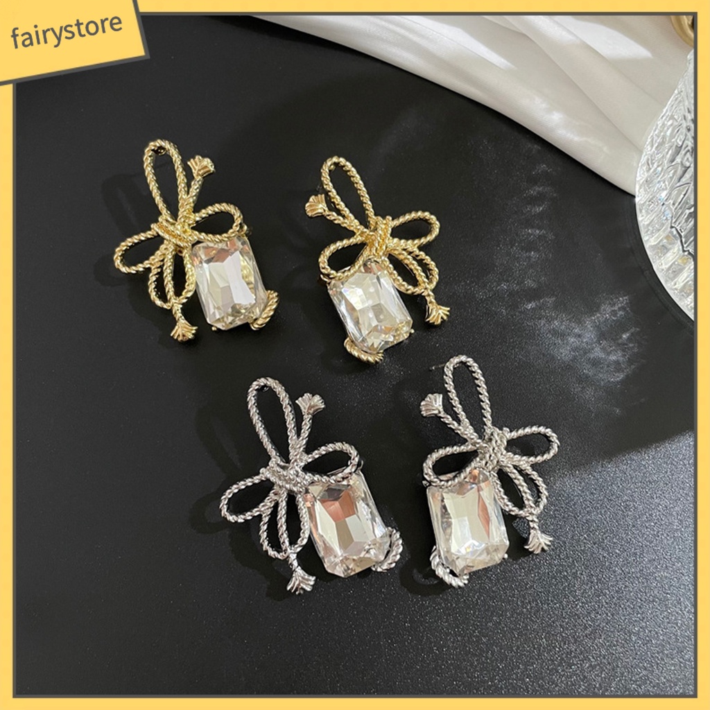 1 Đôi Bông Tai Hình Nơ Lớn Bằng Hợp Kim Lấp Lánh Thanh Lịch Dành Cho Nữ