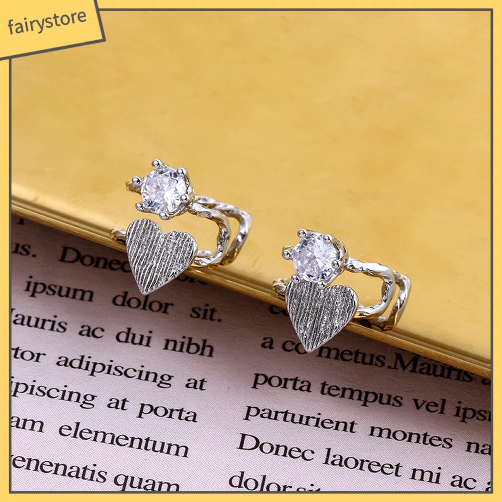 1 Khuyên Kẹp Vành Tai Hình Trái Tim Đính Đá Lấp Lánh Dễ Phối Đồ Thời Trang Cho Nữ