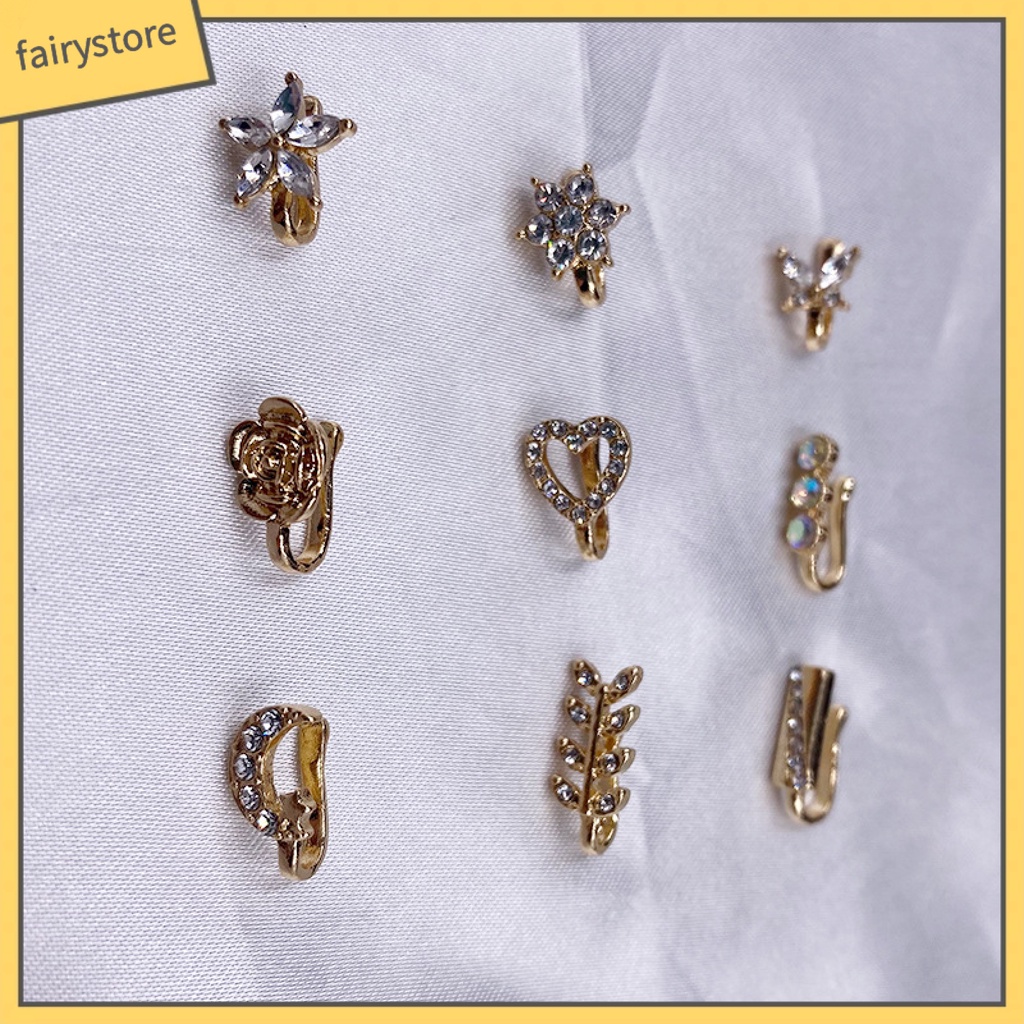 [FRO] Set 9 Khuyên Mũi Đính Kim Cương Giả Hình Xương / Mặt Trăng / Bông Hoa Không Cần