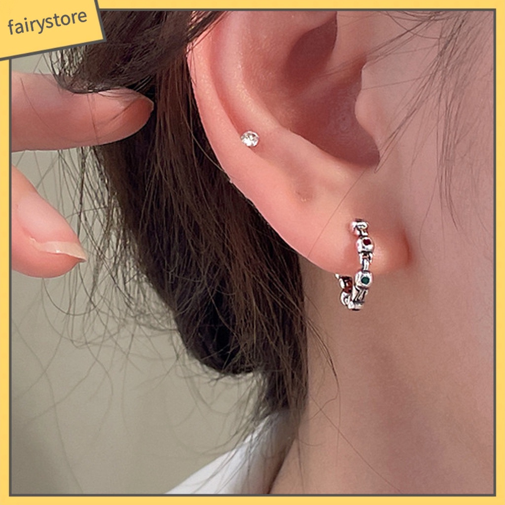1 Khuyên Tai Tròn Đính Đá Nhiều Màu Sắc Phong Cách Vintage