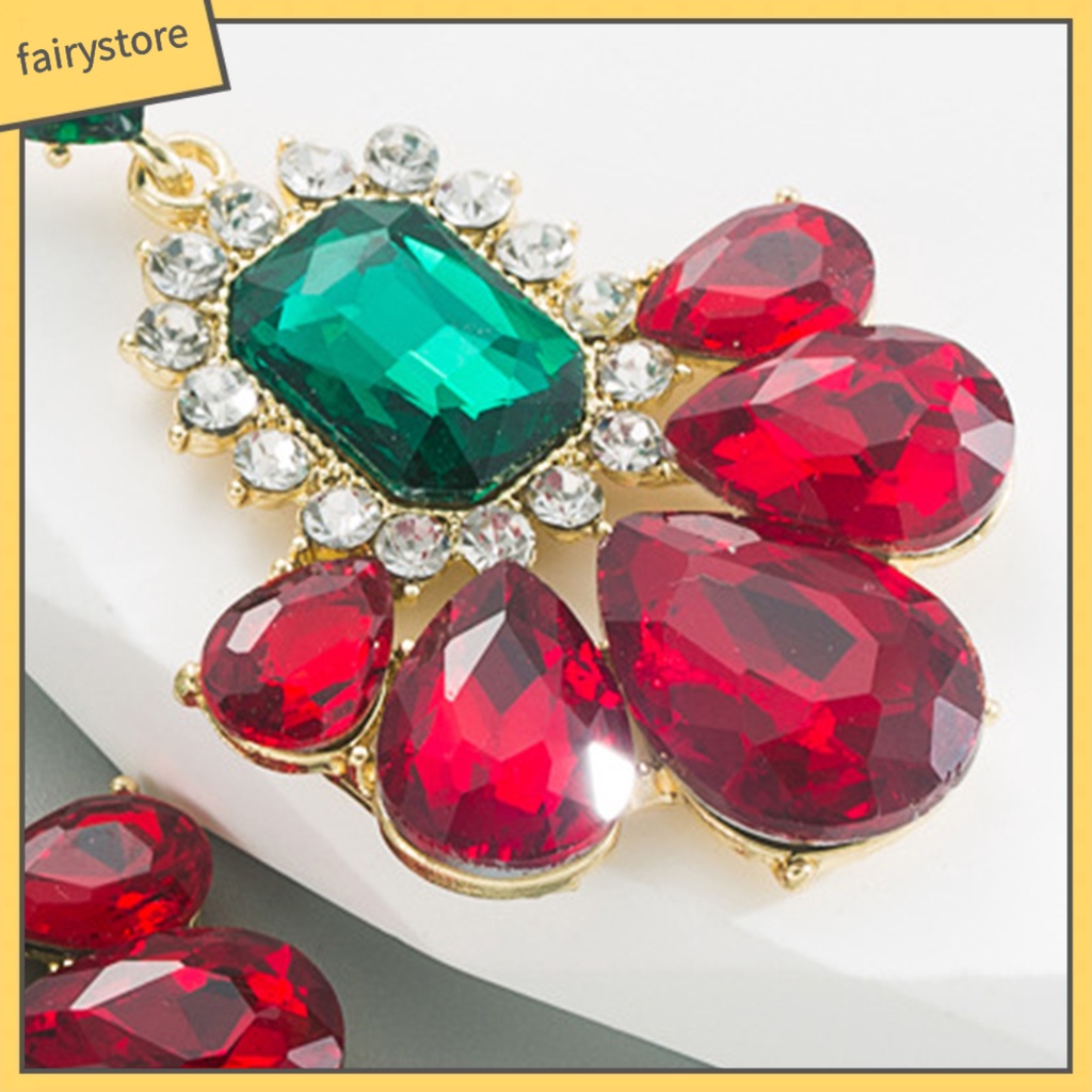 1 Đôi Bông Tai Đính Đá Nhiều Màu Bắt Mắt Phong Cách Vintage