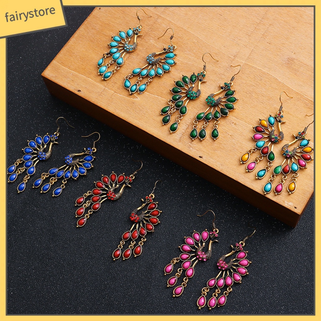 1 Đôi Bông Tai Hình Chim Công Đính Đá Trang Nhã Dành Cho Nữ