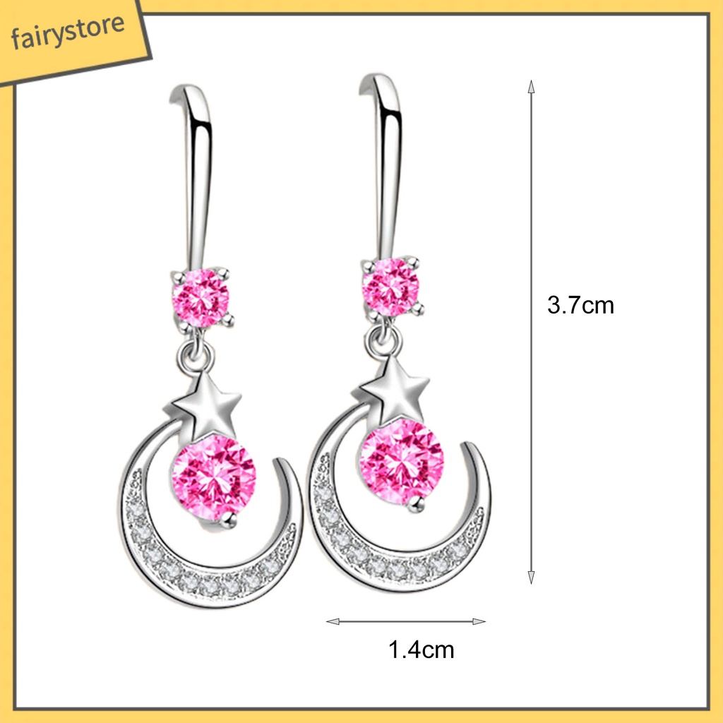 1 Đôi Bông Tai Hình Mặt Trăng Ngôi Sao Đính Đá Trang Nhã Dành Cho Nữ