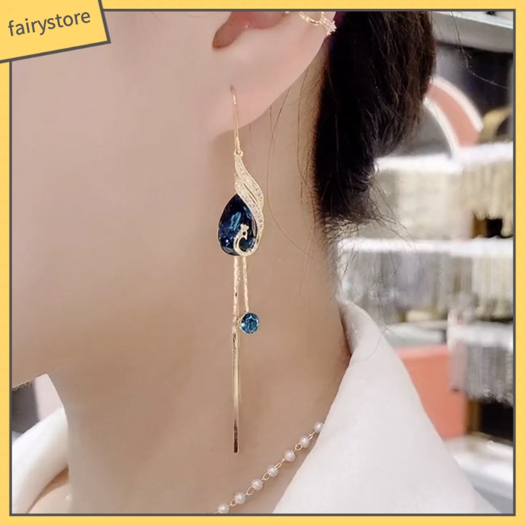 1 Đôi Bông Tai Hình Chim Công Lấp Lánh Tinh Tế Thời Trang