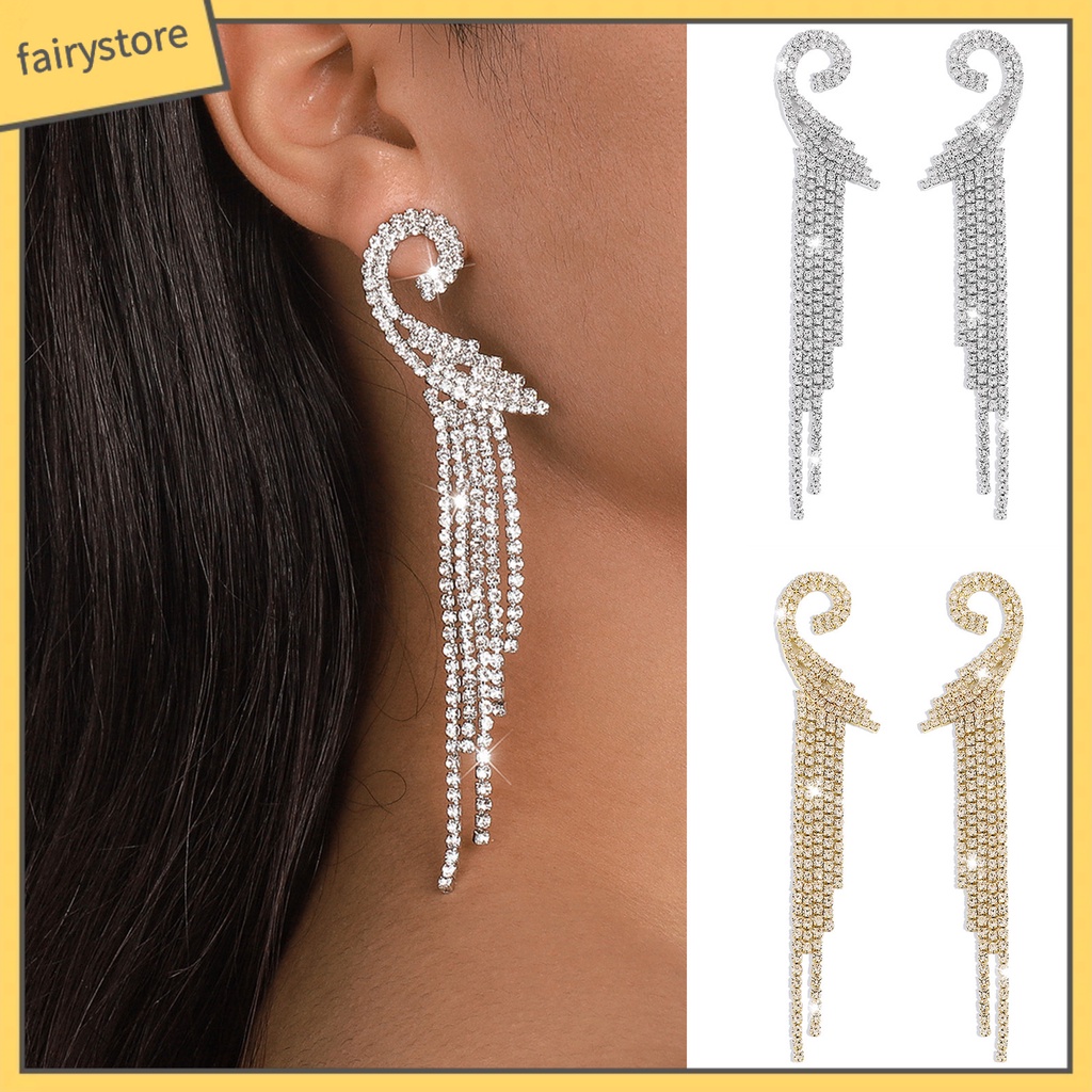 1 Đôi Bông Tai Dáng Dài Đính Đá Phong Cách Bohemian Thời Trang Sang Trọng