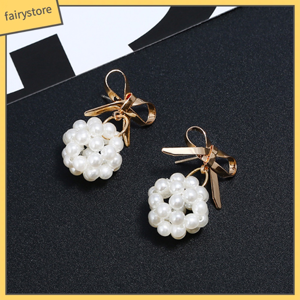 Bông Tai Hình Nơ Đính Ngọc Trai Giả Thời Trang Dành Cho Nữ