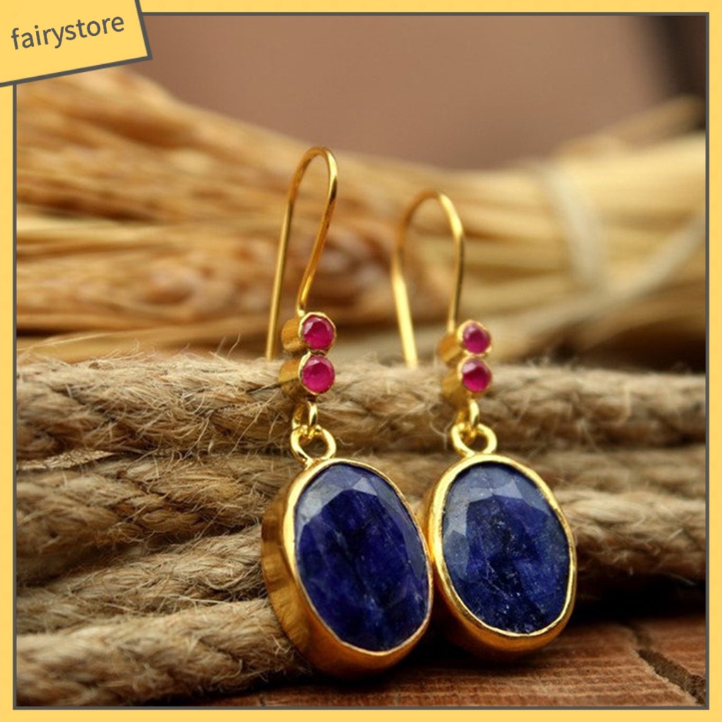 1 Đôi Bông Tai Hình Oval Đính Đá Phong Cách Bohemian Cổ Điển Dành Cho Nữ