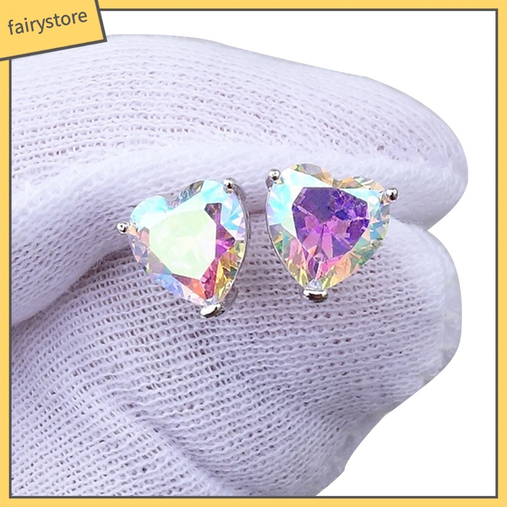 Đôi Bông Tai Hình Trái Tim Đính Đá Thời Trang Cho Nữ