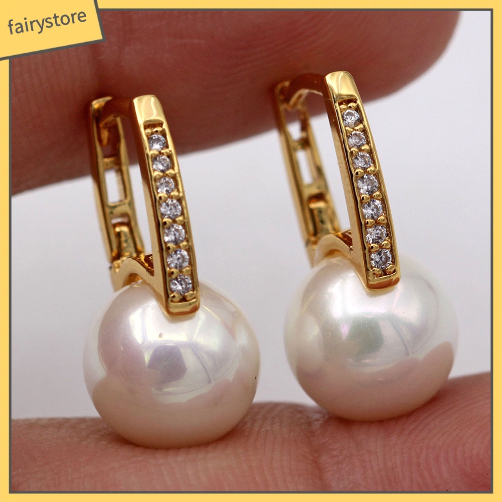 Bông Tai Hình Chiếc Lá Đính Đá &amp; Ngọc Trai Giả Thời Trang Cho Nữ