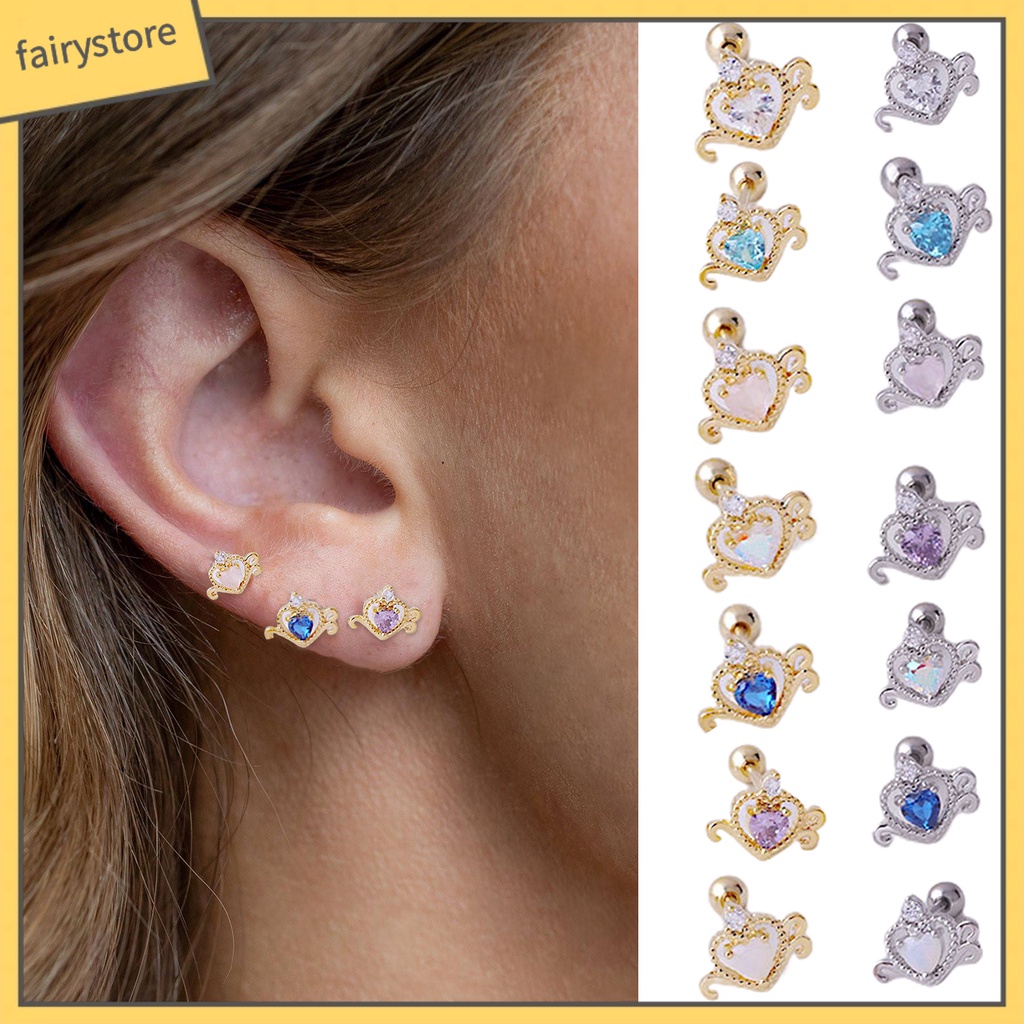 1 Khuyên Tai Hình Trái Tim Rỗng Đính Đá Zircon Sáng Bóng Thanh Lịch Dành Cho Nữ