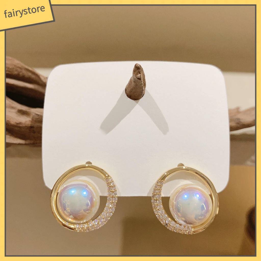 1 Đôi Bông Tai Tròn Đính Ngọc Trai Giả Lấp Lánh