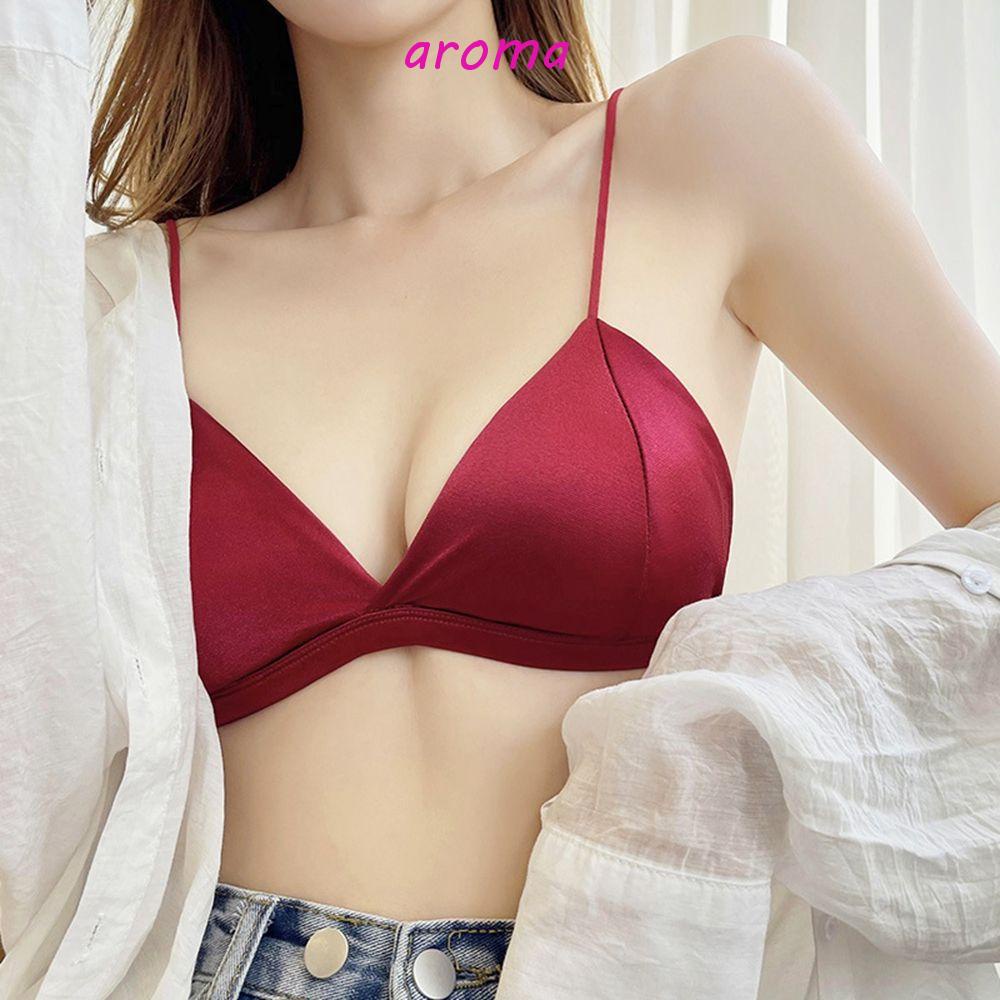 Aroma Áo Ngực Satin Hình Tam Giác Cúp Chữ V Sâu Chống Sag Cho Nữ